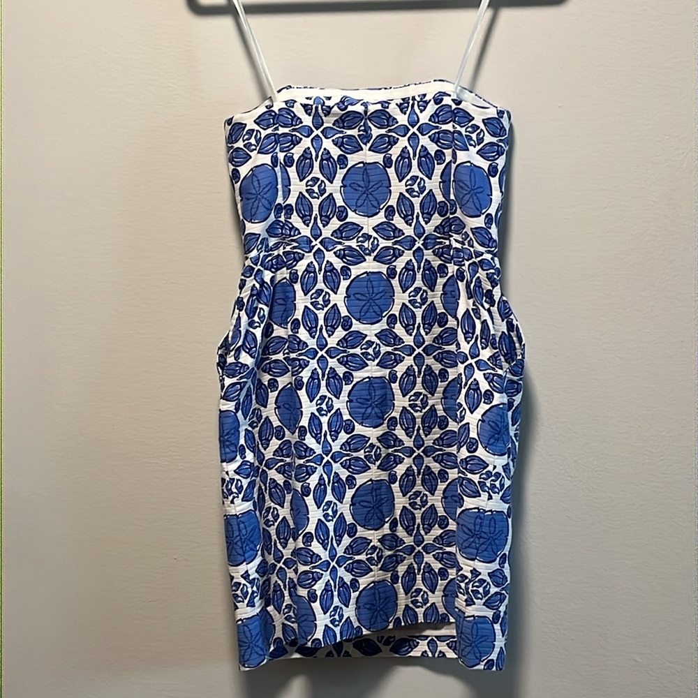 VINEYARD VINES Blue Shell Strapless Bow Dress, Size 0 - Picture 6 of 11